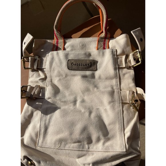 NWT Chocolat Blu Black Vinyl Trim White Leather Handbag One Size - Picture 8 of 9